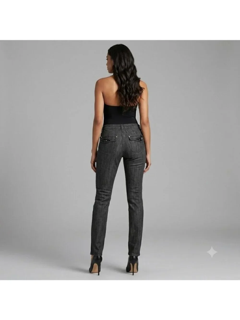 Michael Kors Size 6 Black Studded Pocket Slim Straight Jeans